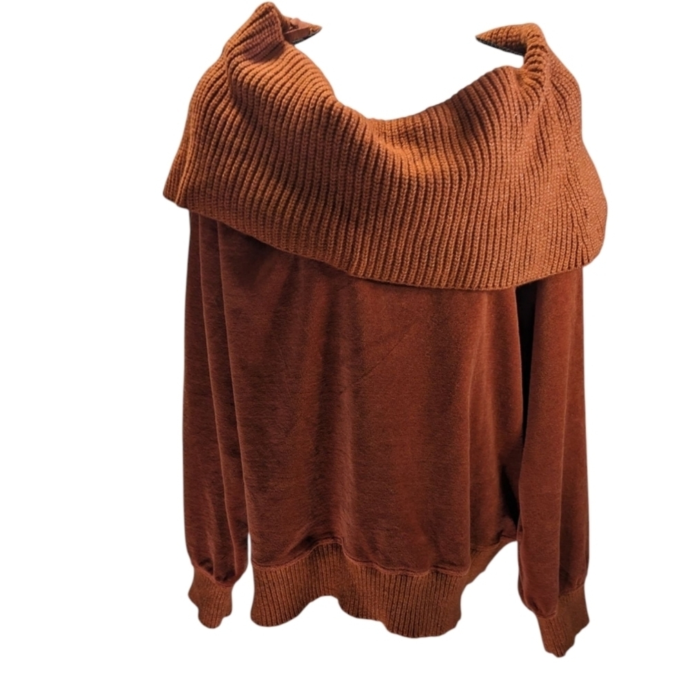 Rust Anthropologie Daily Practice Rib Cowl Neck Comfy Sweater Oversized Size XL